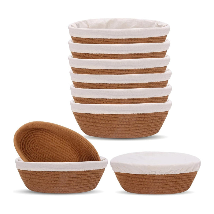10 Inch Oval Cotton Banneton Proofing Basket Set of 6, Mini Sourdough Bread Baking Kit, Small Artisan Dough Baskets with Cover and Liner for Homemade Bread Baking Supplies (Brown, 10 Inch Oval)