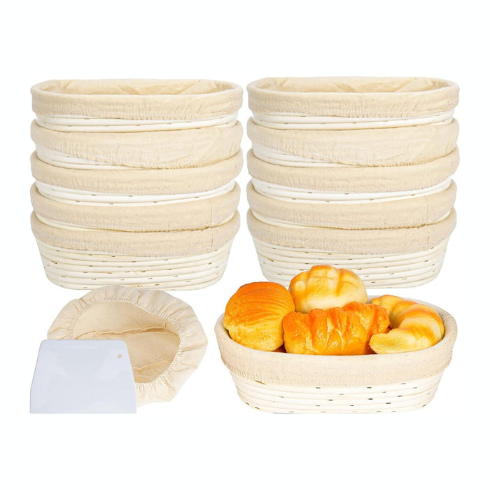 10'' Oval Banneton Bread Proofing Basket w/Cloth Liners & Scrapers,10 Pack