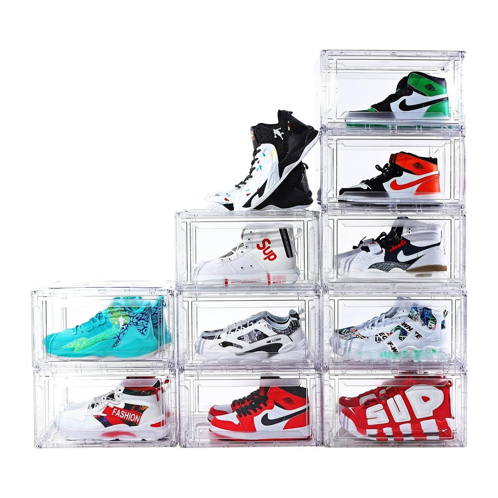 10 Pack Large Shoe Boxes Clear Stackable, Space Saving Acrylic Shoe Boxes Sho...