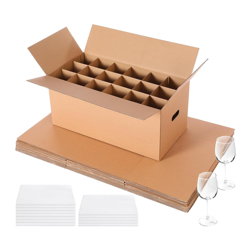 10 Sets Moving Boxes for Glasses with Divider Kits, 24 x 12 x 11 Inch Glasswa...