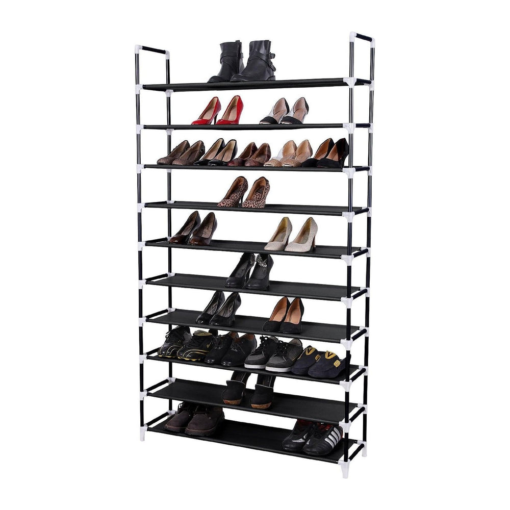 10 Tiers Shoe Rack 50 Pairs Non Woven Fabric Shoe Tower Storage Organizer, Bl...