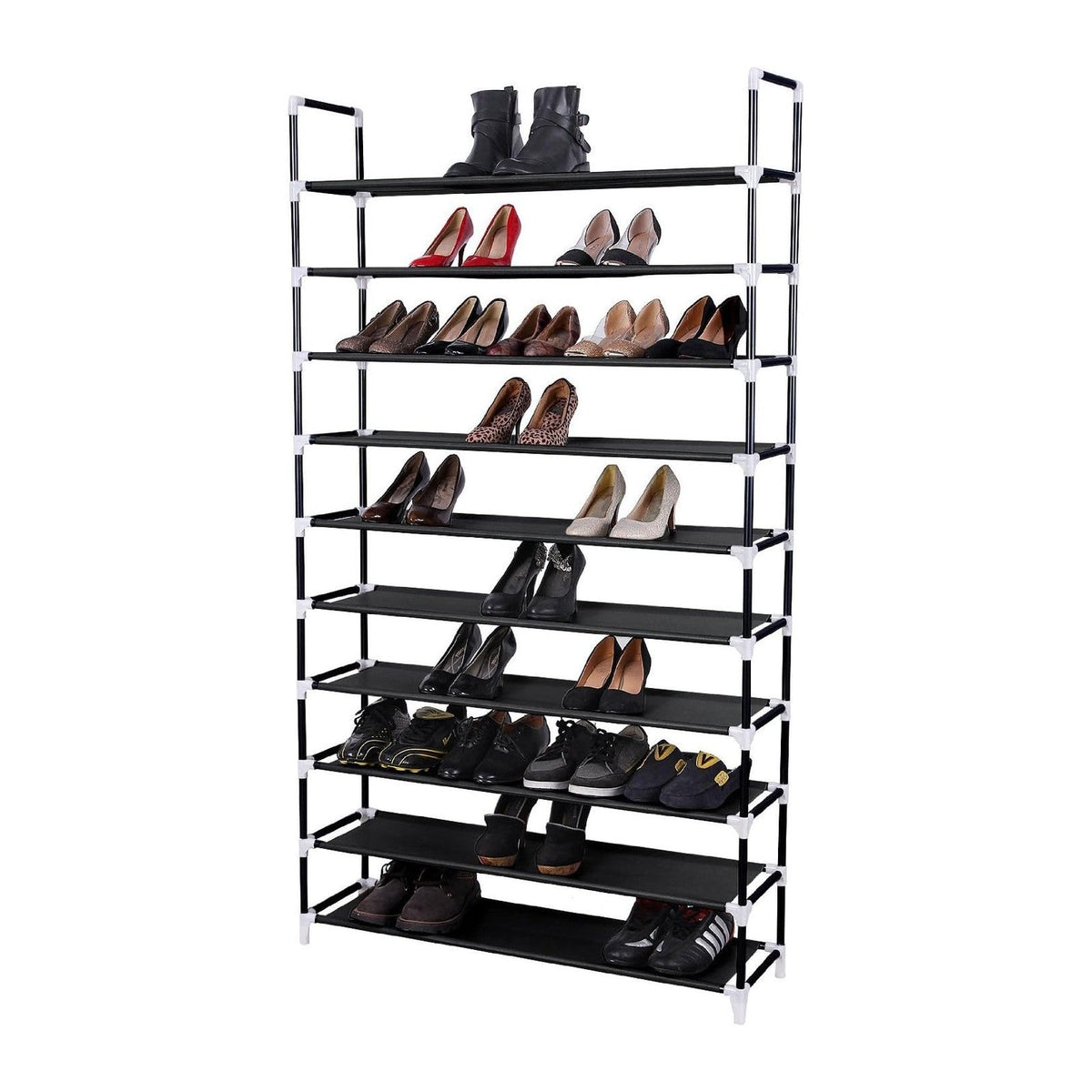 10 Tiers Shoe Rack 50 Pairs Non Woven Fabric Shoe Tower Storage Organizer, Black GSR10B