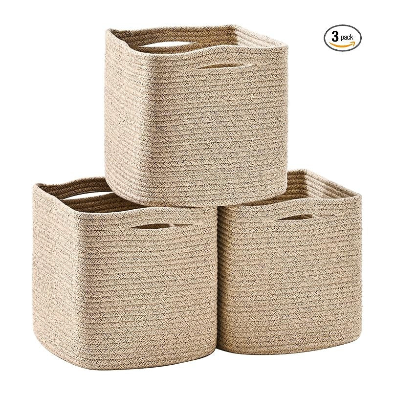 11 Inch Cube Storage Bins, Storage Cube Organizer Bins, Woven Cotton Rope (Pa...
