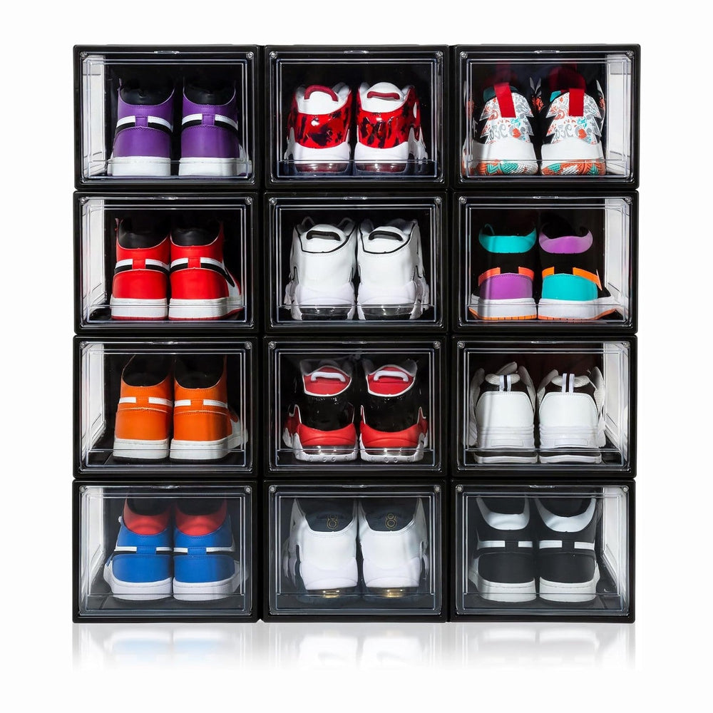 12 Pack Shoe Boxes, Clear Acrylic Plastic Shoe Boxes Stackable, Space-Saving ...