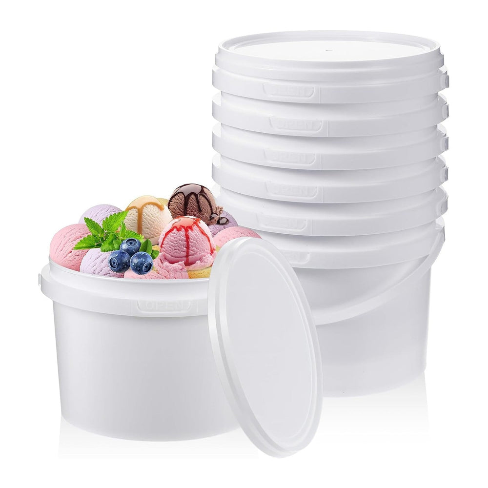 12 Pcs 100oz Ice Cream Buckets with Lids White Plastic Bucket with Handle Foo...