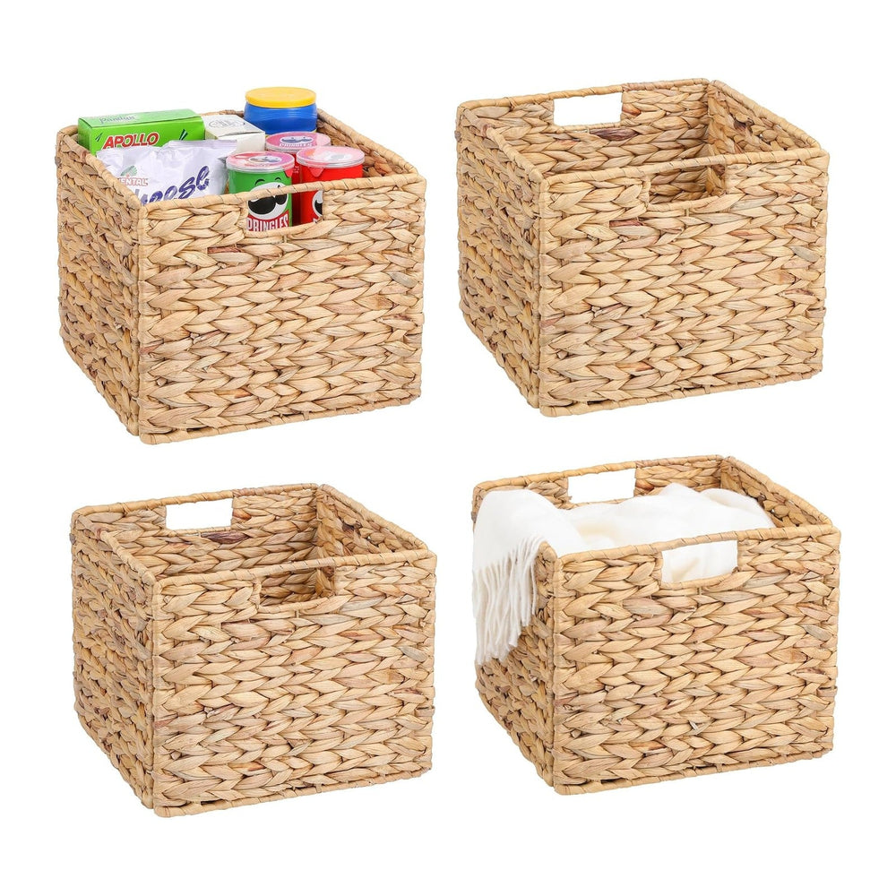 12x12x10 Water Hyacinth Storage Basket Large, Folding Cube Woven Wicker Stora...