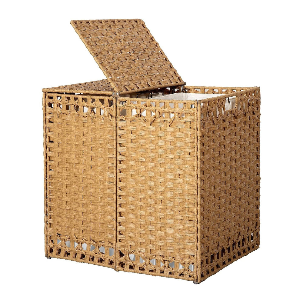 130L Foldable Laundry Hamper with Lid - Handwoven Rattan Storage Basket, 2-Se...
