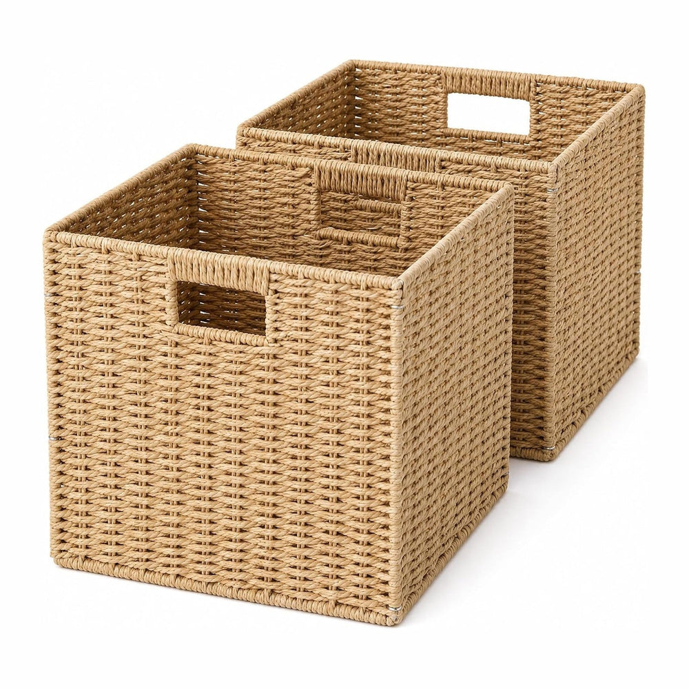 13x13x13 Inch Wicker Storage Basket Set of 2, FAAYUCK Handwoven Storage Cube ...