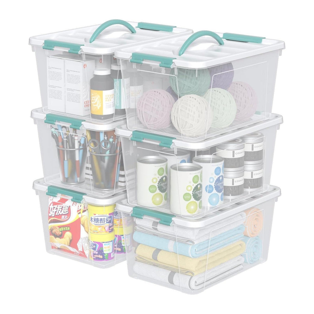 14 Quart Clear Storage Boxes with Handles, Plastic Latching Bins with Lids, 6...