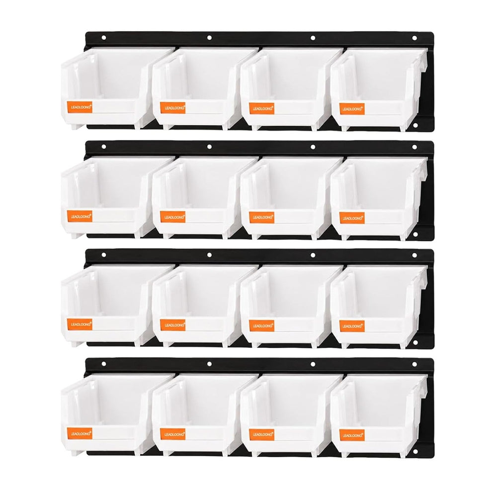 16pc Wall-Mounted Storage Organizer Set with Metal Rails White