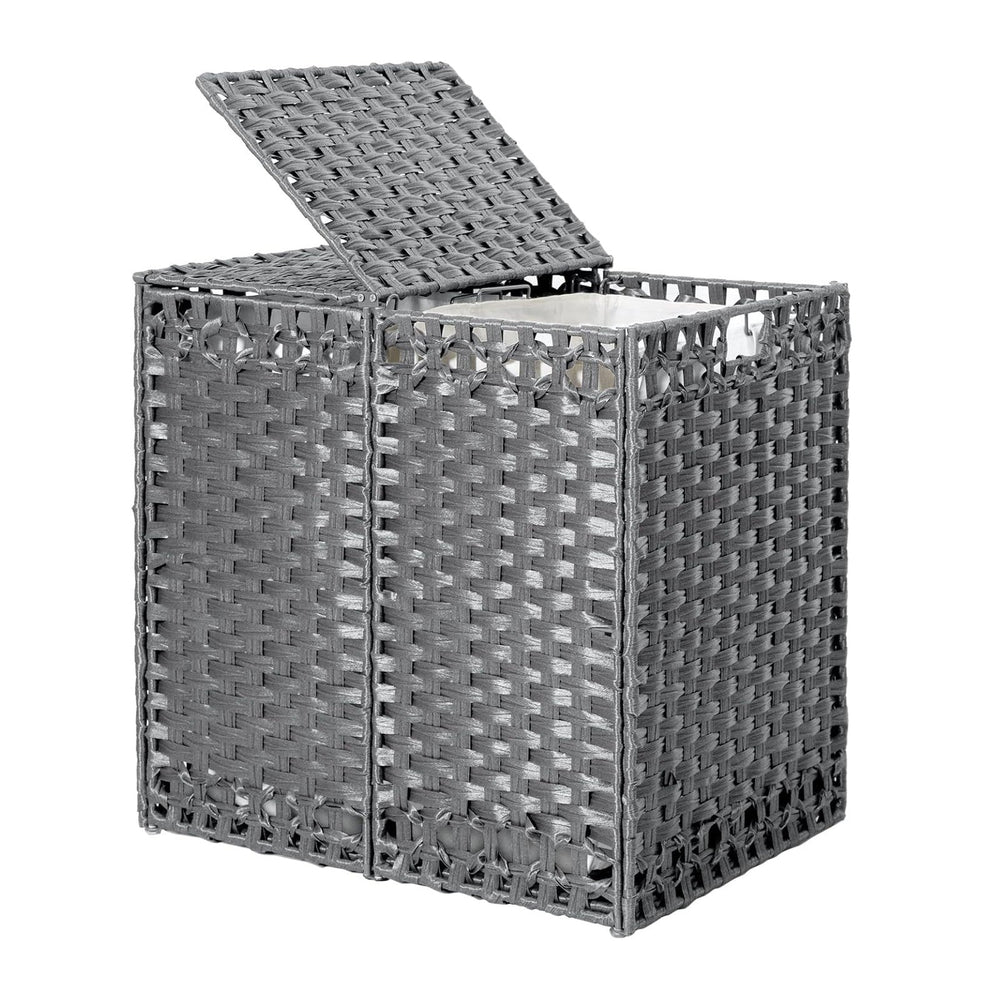 170L Foldable Laundry Hamper with Lid - Handwoven Rattan Storage Basket, 2-Se...