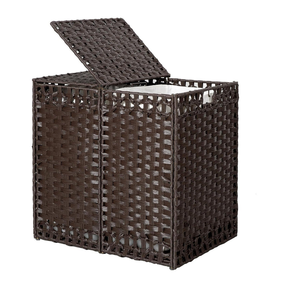 170L Foldable Laundry Hamper with Lid - Handwoven Rattan Storage Basket, 2-Se...