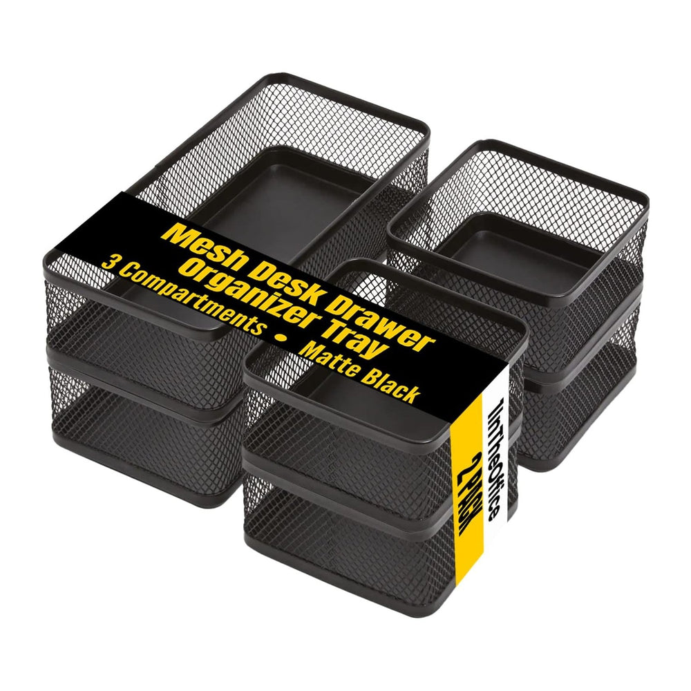 1InTheOffice Mesh Collection Desk Drawer Organizer Tray 3 Compartment - Stack...