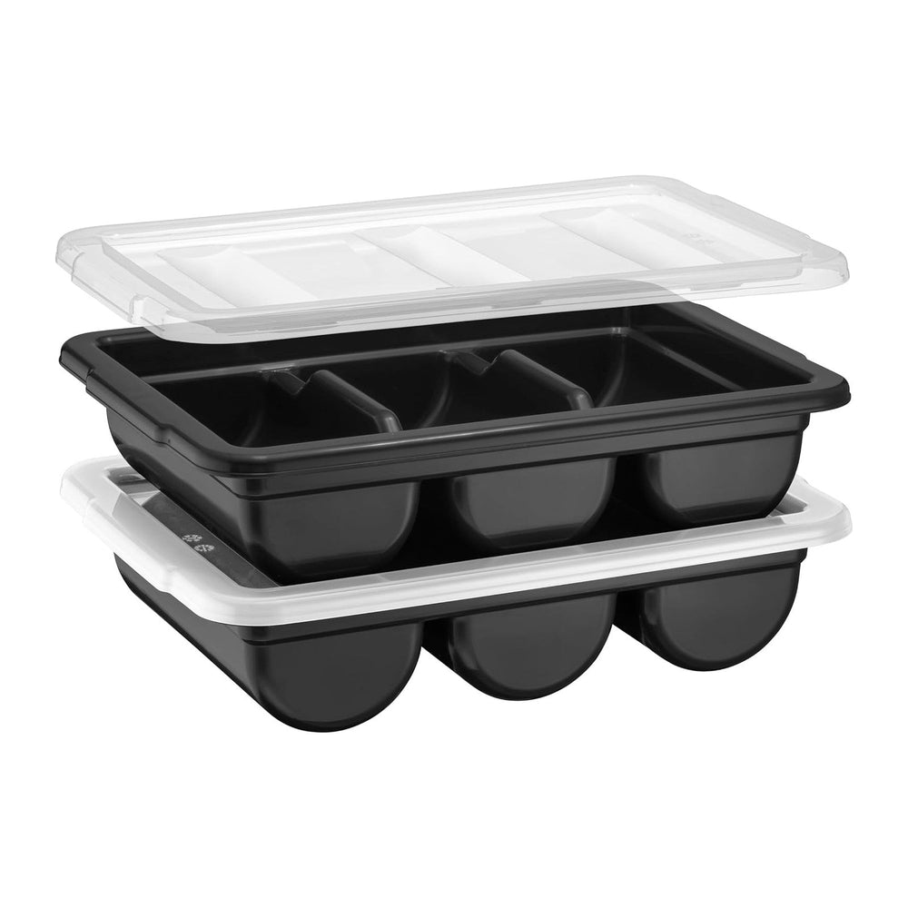 2 Pack - Cutlery Bin with Lid, Commercial 3-Compartment Flatware Tray with Co...