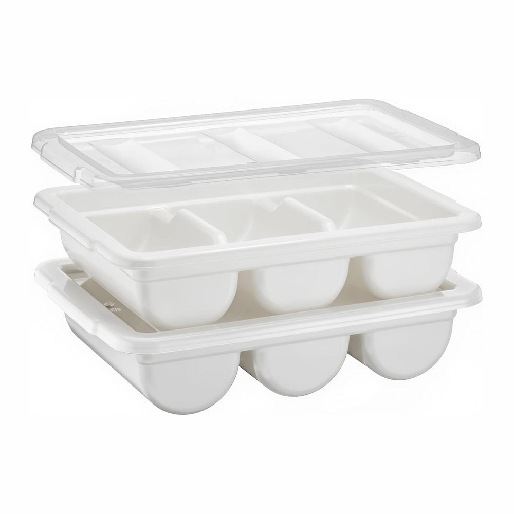 2 Pack - Cutlery Bin with Lid, Commercial 3-Compartment Flatware Tray with Co...