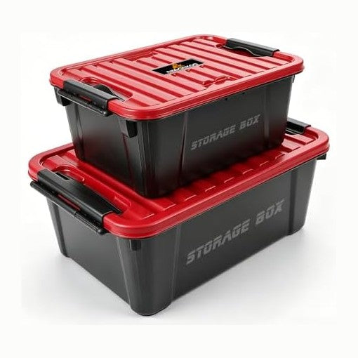 2 Pack Heavy Duty Storage Box with Lid, Stackable Plastic Storage Bins (21 QT...