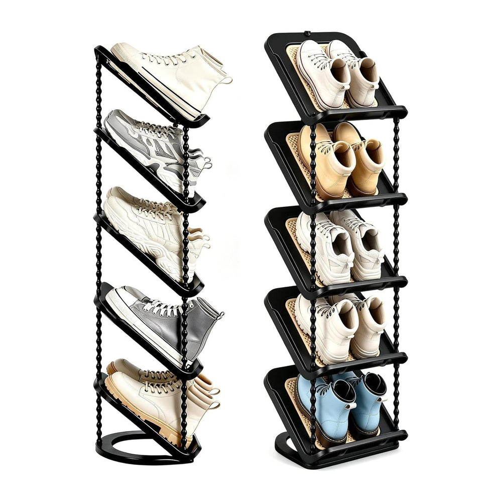2 Pack Slanted Narrow Shoe Rack 5 Tiers, Slim Depth Vertical Shoe Shelf