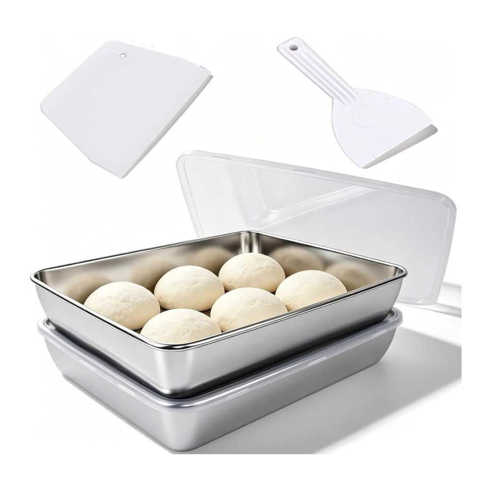 2 PCS Pizza Dough Proofing Box Kit, 14.2x11 Inches 304 Stainless Steel Dough ...