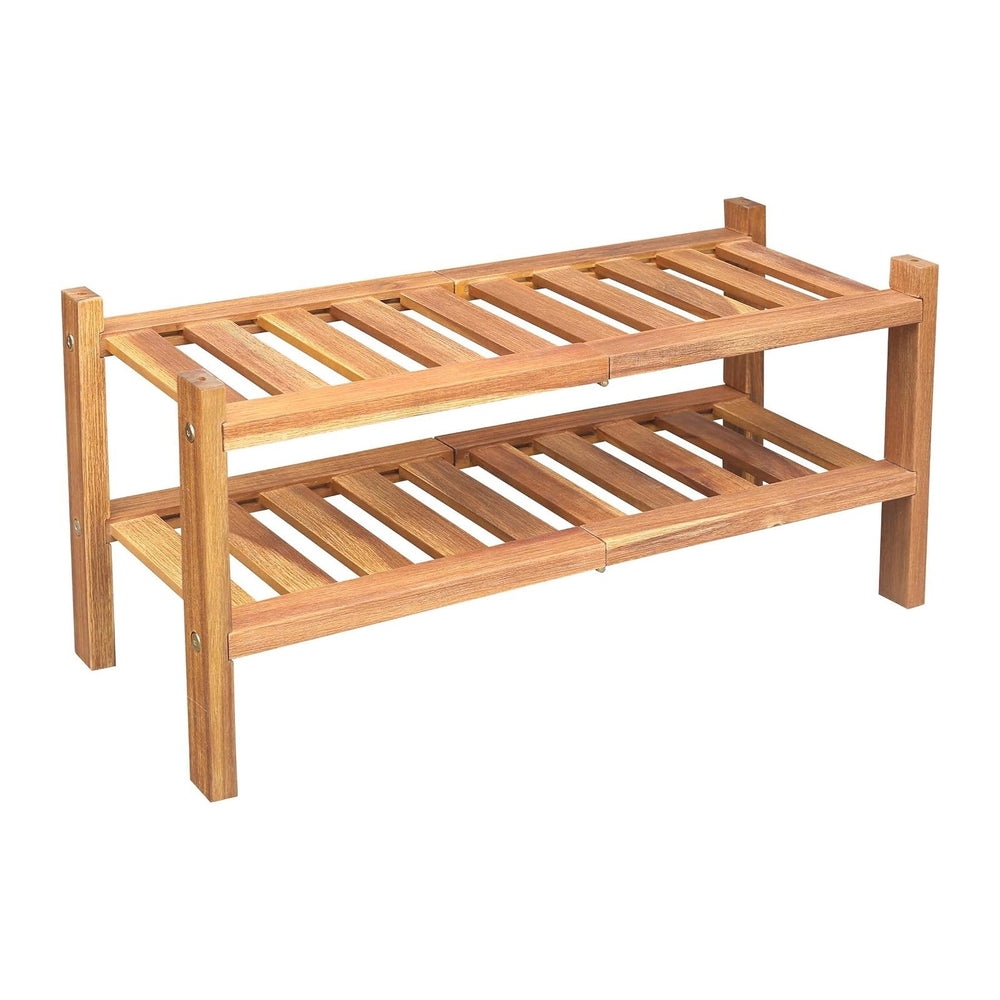 2-Tier Acacia Wood Stackable Shoe Rack - Brush Teak