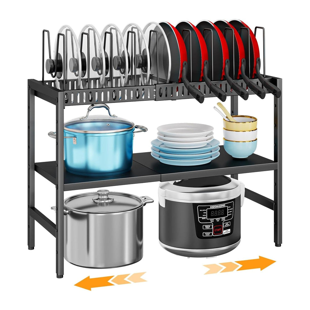2-Tier Pots and Pans Organizer Under Cabinet,Expandable Pots Lid Organizers I...