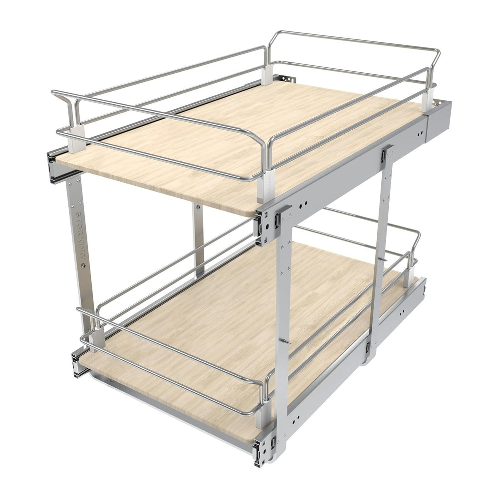 2 Tier Pull Out Cabinet Organizer 14.45" W X 22" D, Wood & Chromed
