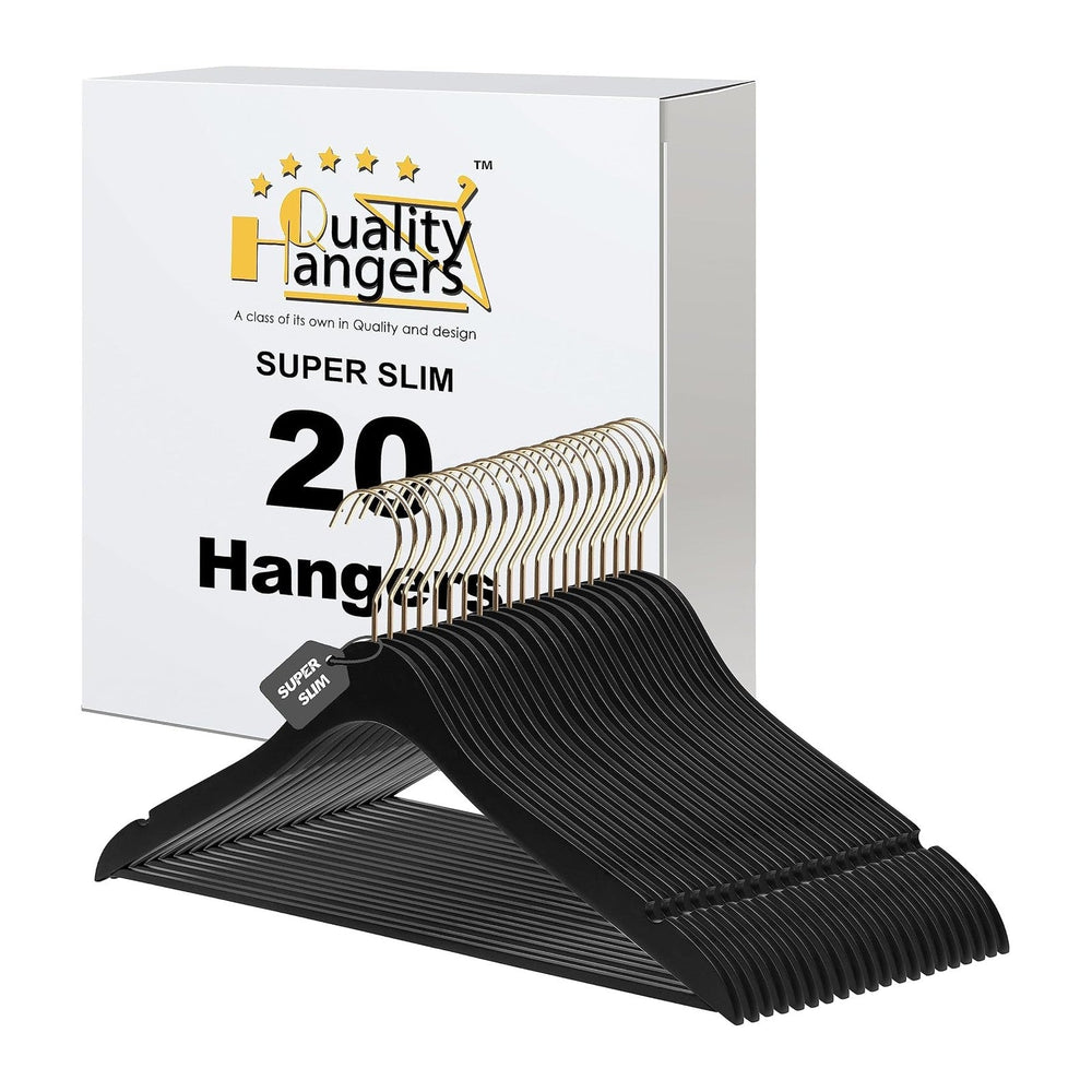 20 Luxury 16.5" Ultra Thin Space Saving Black Wooden Hangers, 360 Degree...