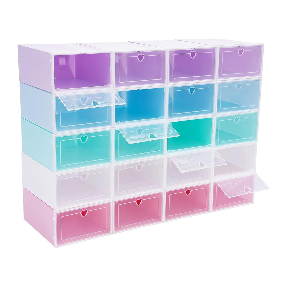 20 Pack Shoe Storage Box, Stackable Clear Plastic Shoes Organizer for Closet,...