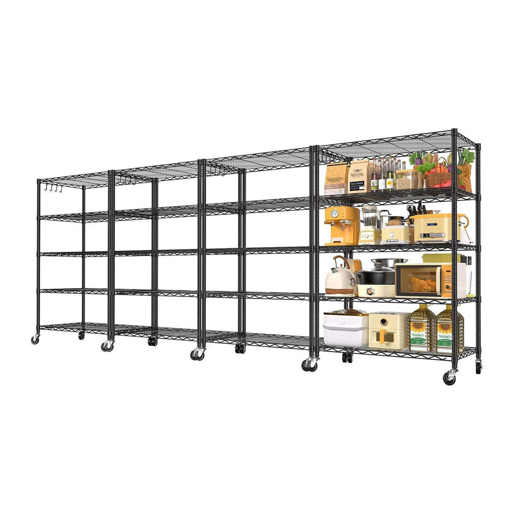 24" W x 18" D x 75" H Wire Storage Shelves with Wheels: 5 Tier...