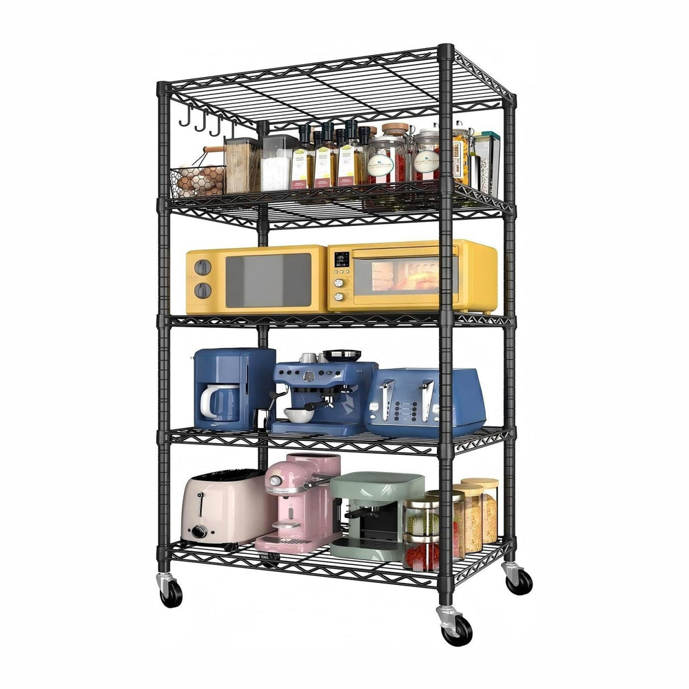 24" W x 18" D x 75" H Wire Storage Shelves with Wheels: 5 Tier...