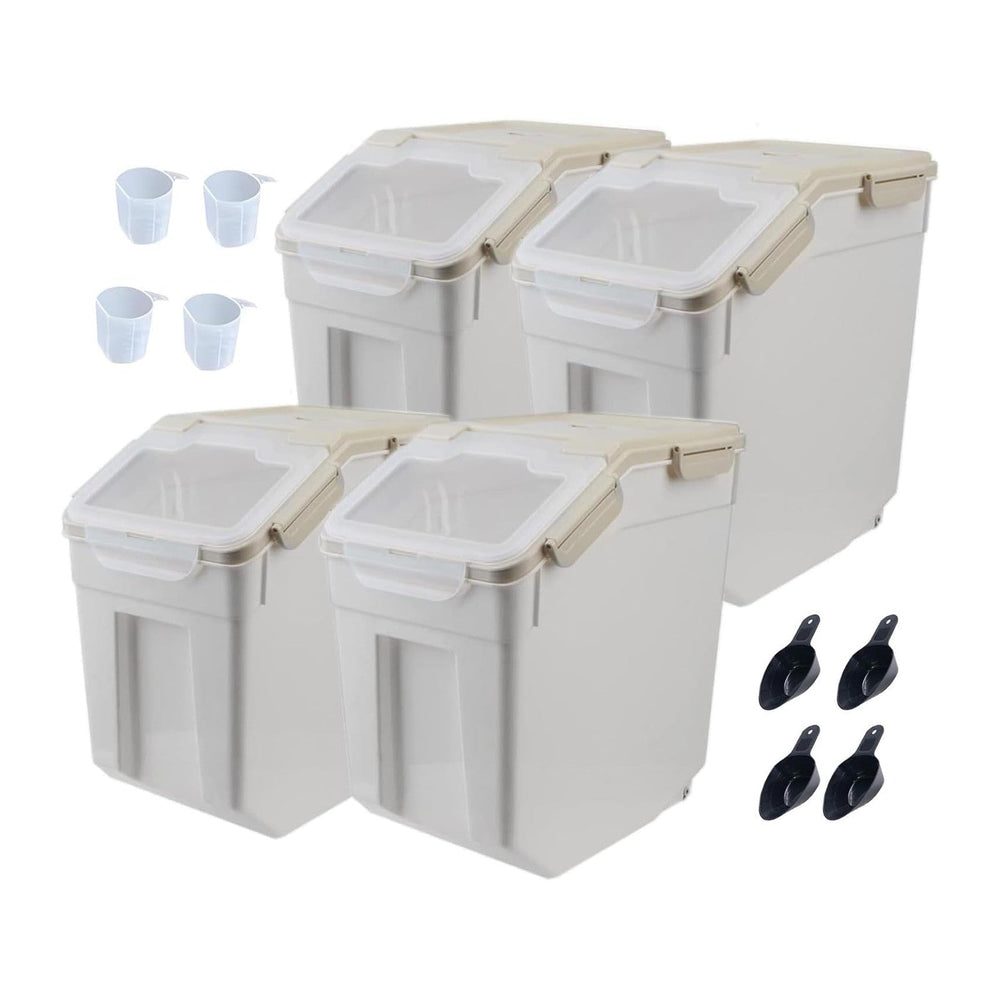 25LB Large Flour Storage Container Bin,4 Pack Airtight Plastic with Wheels Se...