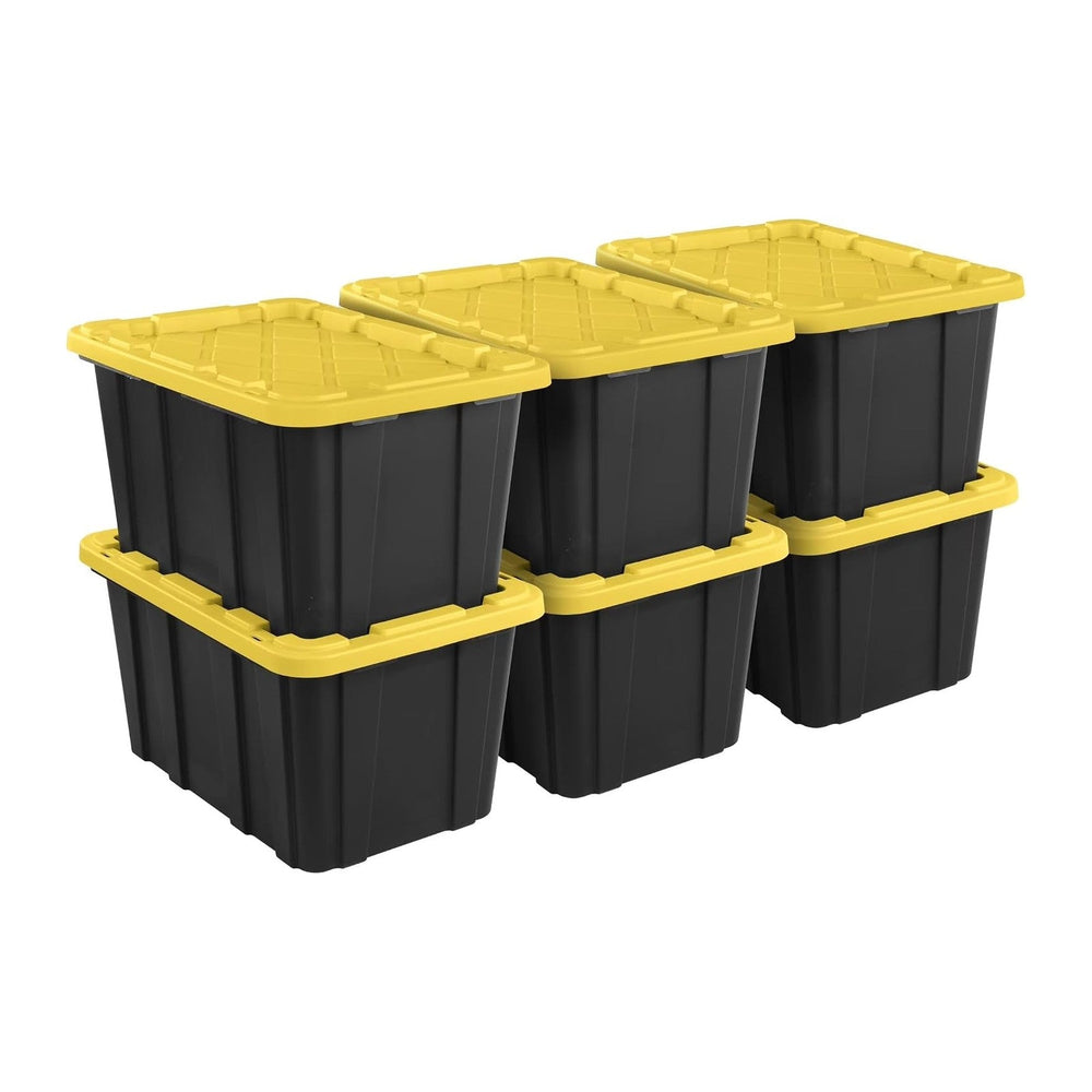 27 Gallon Durable Plastic Storage Tote with Snap-On Lid, Black and Yellow, He...