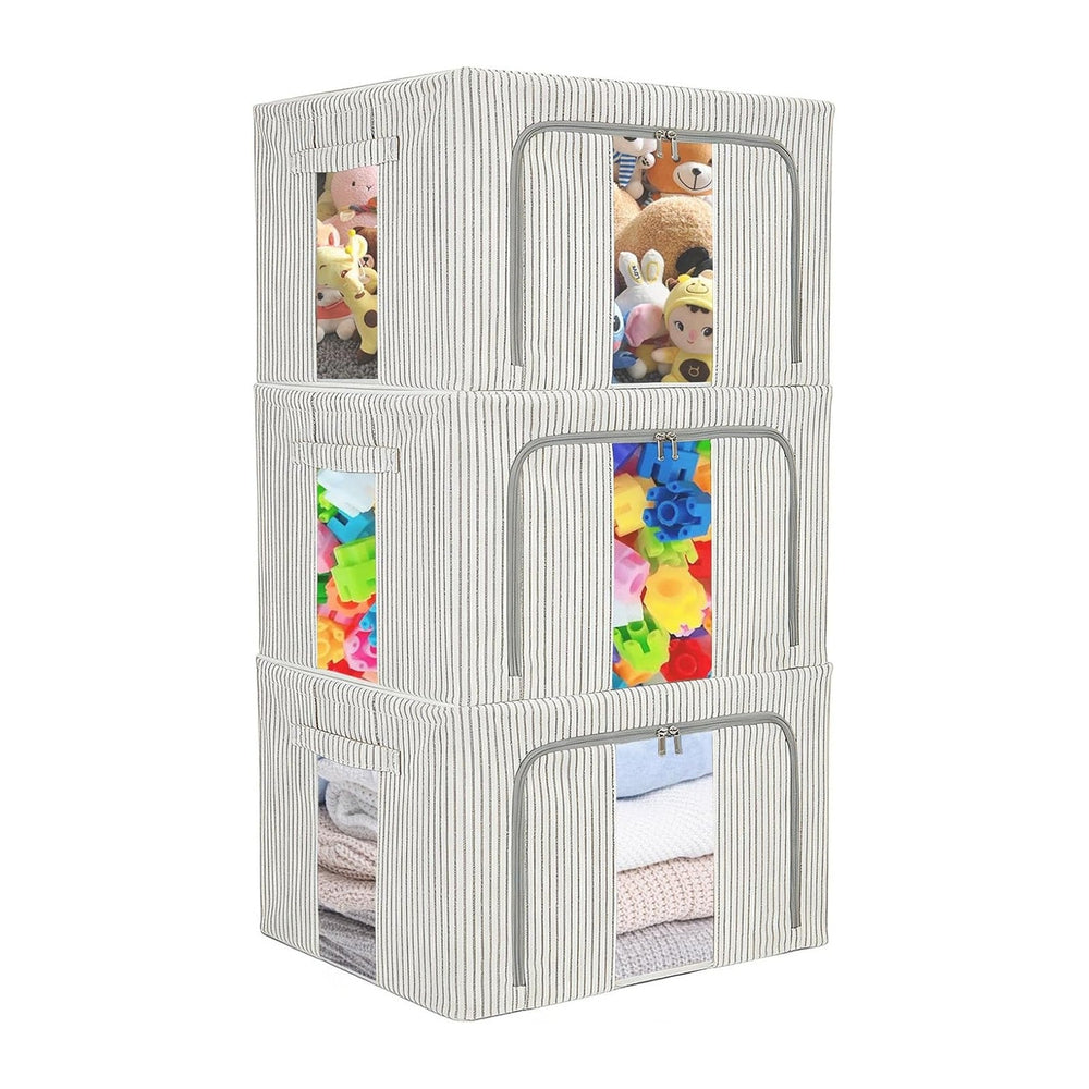 3 Pack Clothes Storage Bins, Foldable Metal Frame Storage Box with Lids,Stack...