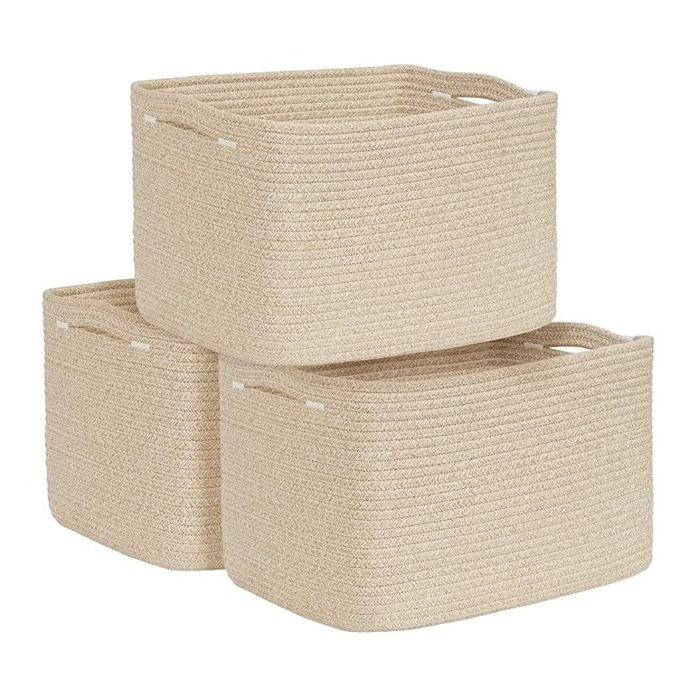 3-Pack Shelf Baskets for Organizing, Woven Storage Basket for Shelves, Cotton