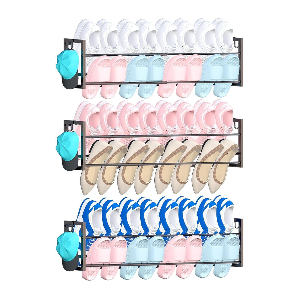 3 Pack Wall Mounted Shoe Rack for Narrow Spaces, Hanging Shoe Rack Holds 24 P...