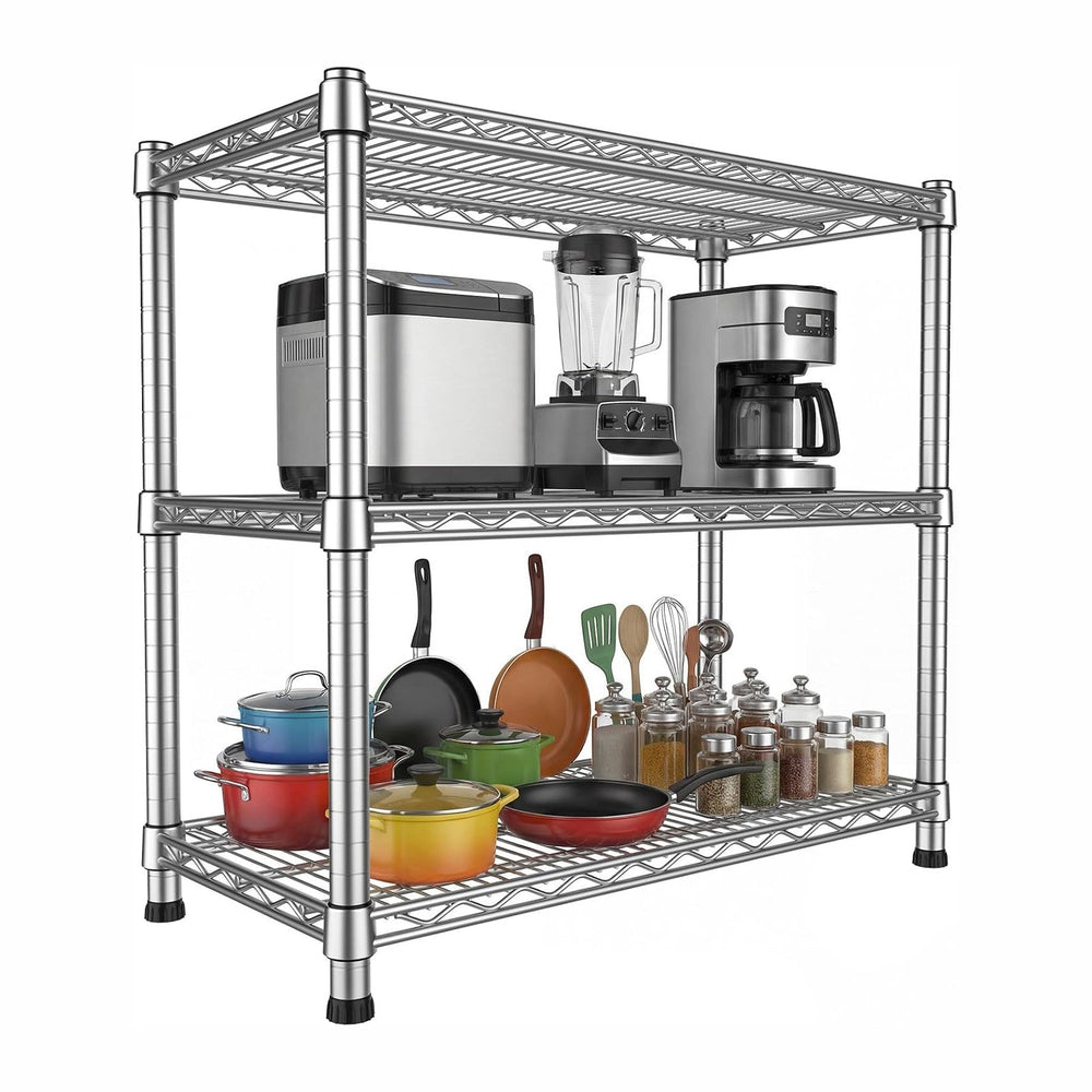 3-Shelf Metal Wire Shelving Unit Adjustable Metal Shelf Heavy-Duty Steel Stor...