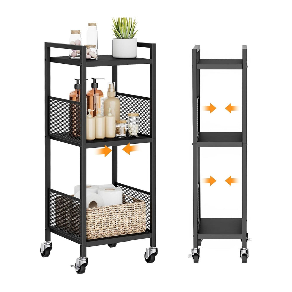 3-Tier Expandable Storage Shelving Unit,Slim Storage Cart,Metal