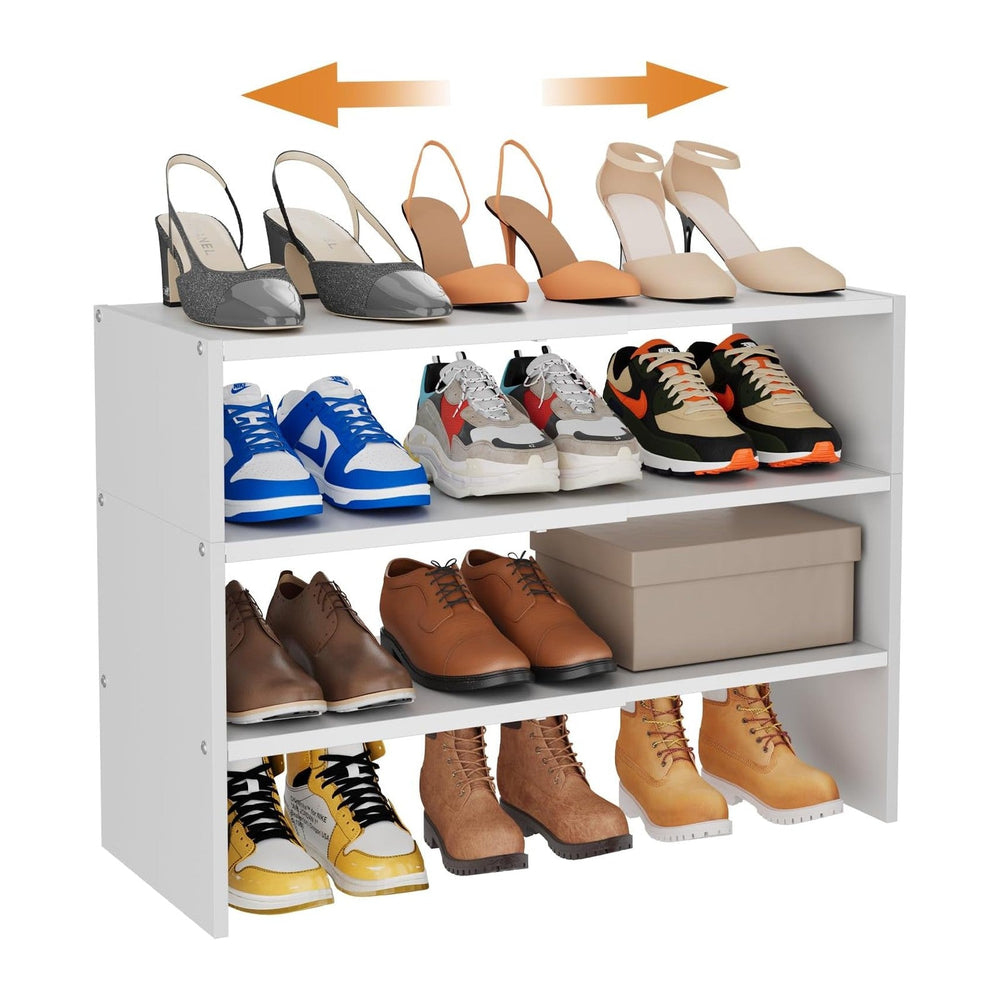 3-Tier Expandable White Shoe Rack Organizer for Closet, Stackable Shoe Racks ...