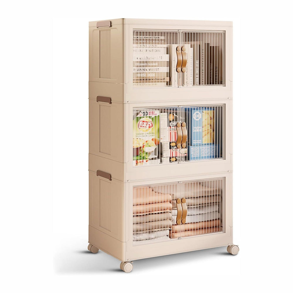 3 Tier Large Stackable Storage Bins with Lids Open Front & 360° Wheels 84...