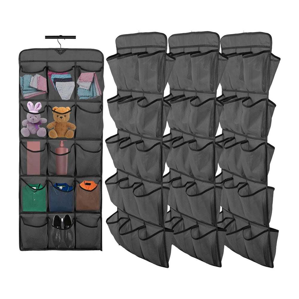 3Pcs 30 Large Pockets Dual Sided Hanging Shoe Organizer Double-Side Closet St...