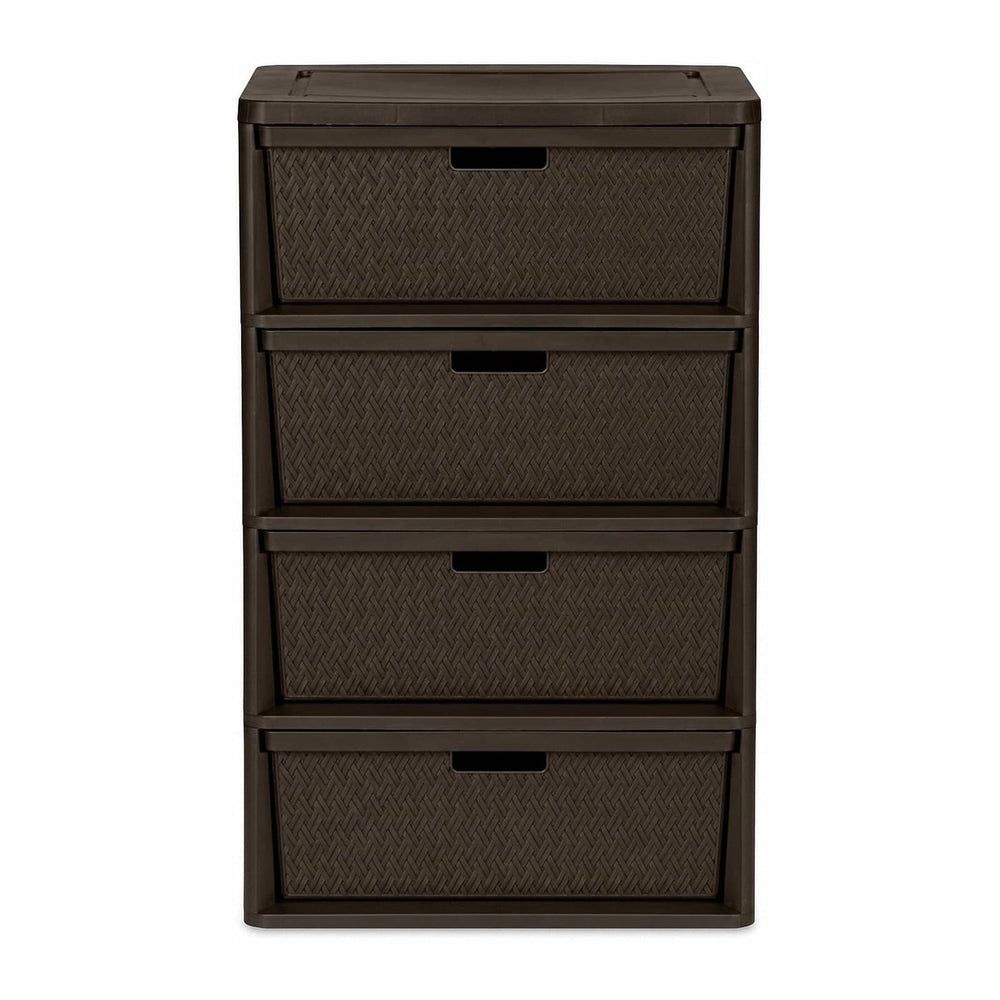4-Drawer Plastic Storage Tower, Wide Bedroom Closet Storage Chest, Brown