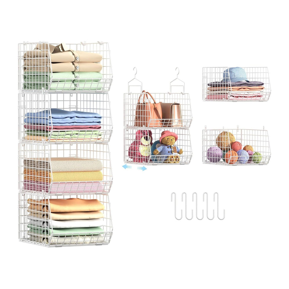 4" Extra Deeper Foldable Hanging Closet Organizer, Small Wire Cabinet Sh...