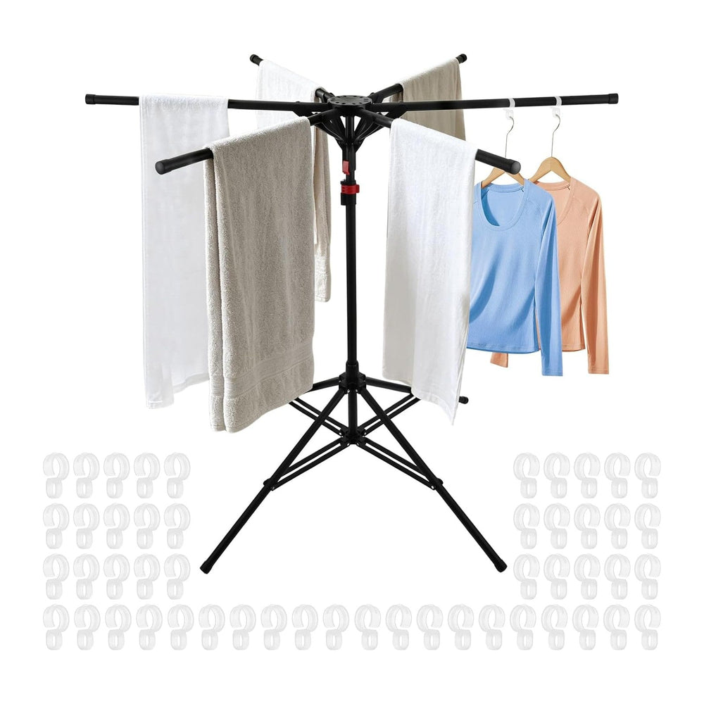 4-Leg Clothes Drying Rack with Adjustable Poles Windproof Hooks Sock Clips Fo...