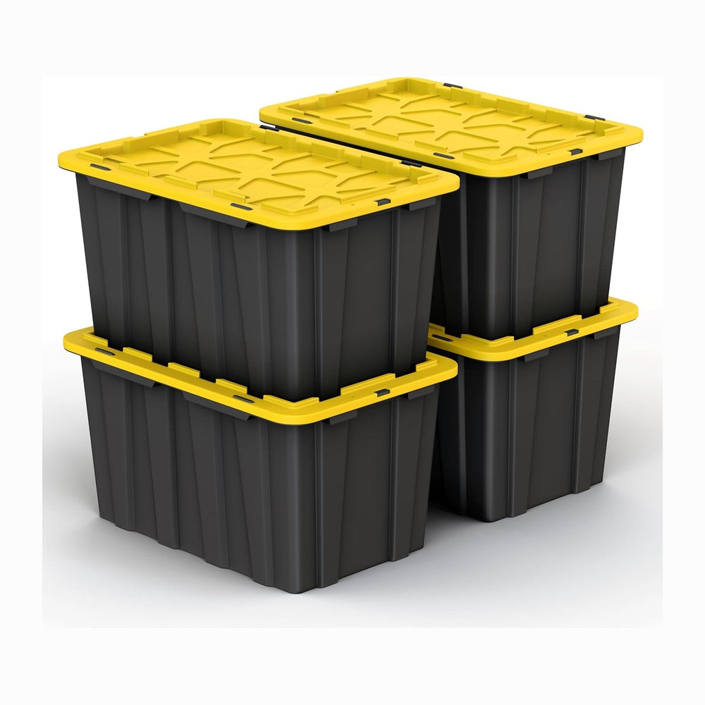 4 PACK of 17 Gallon Large Black & Yellow Storage Bins | Plastic Tote Orga...