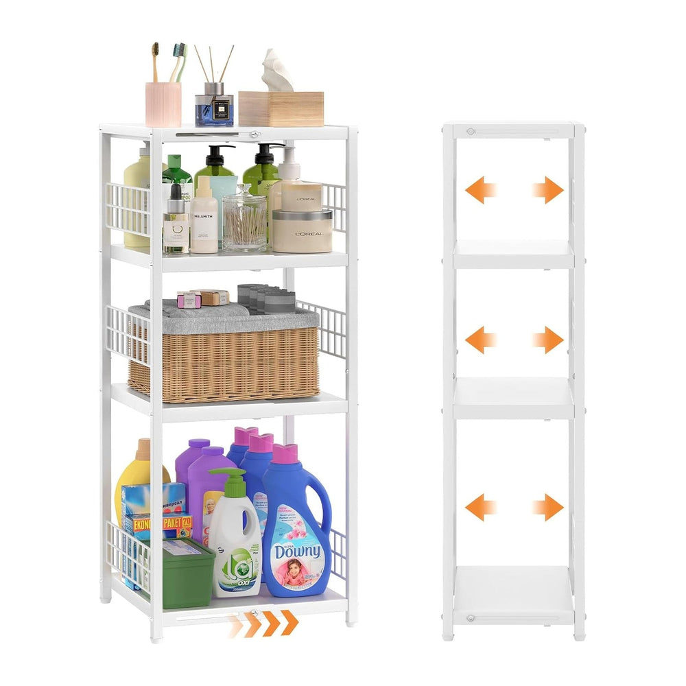 4 Tier Expandable Slim Storage Shelf, Metal Shelving Unit for Bathroom Storag...