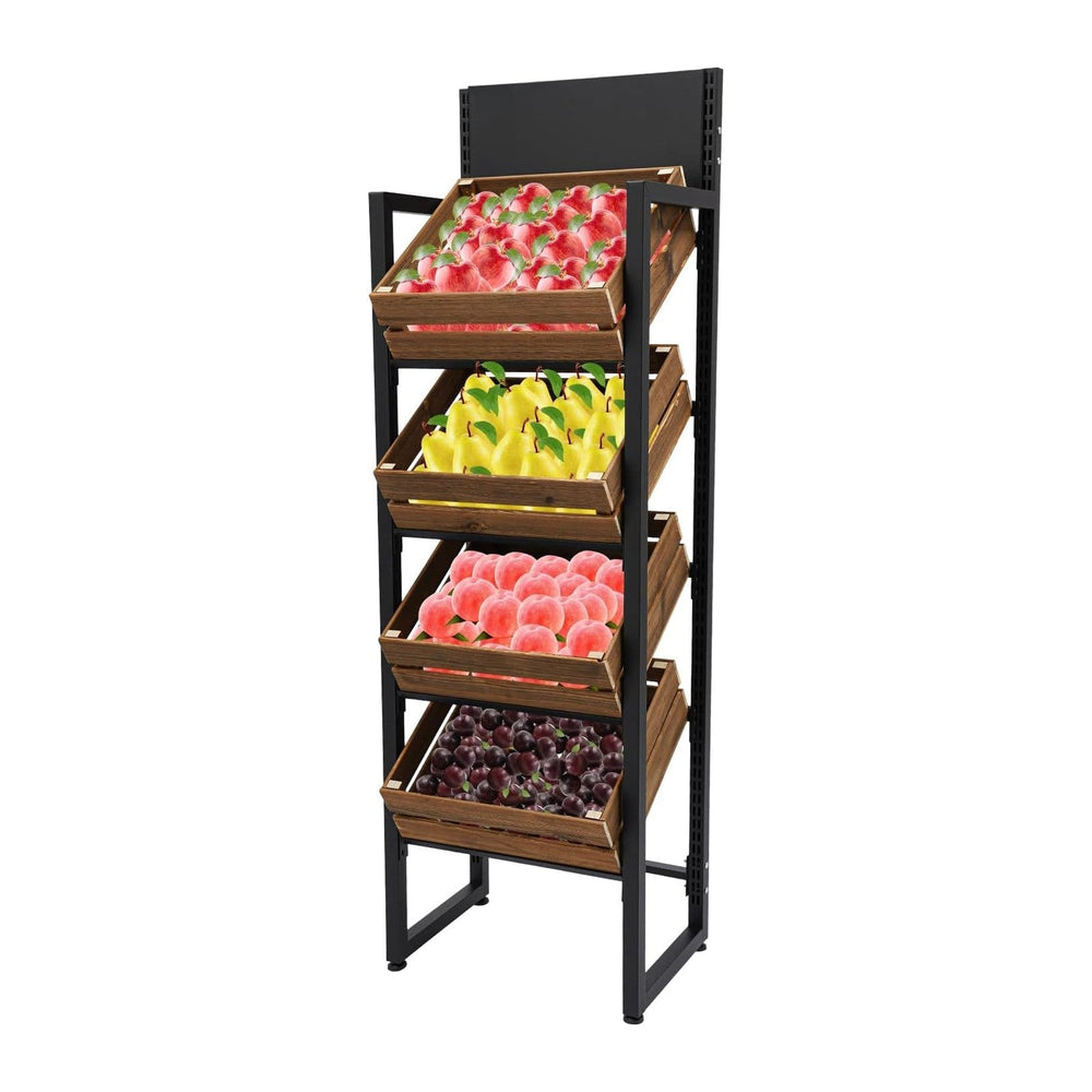 4-Tier Wood Fruit Vegetable Storage Basket Stand, Market Retail Display Rack ...
