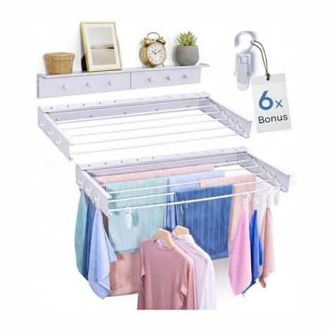 40" Premium Aluminium Foldable Clothes Drying Rack Included Shelf with 6...