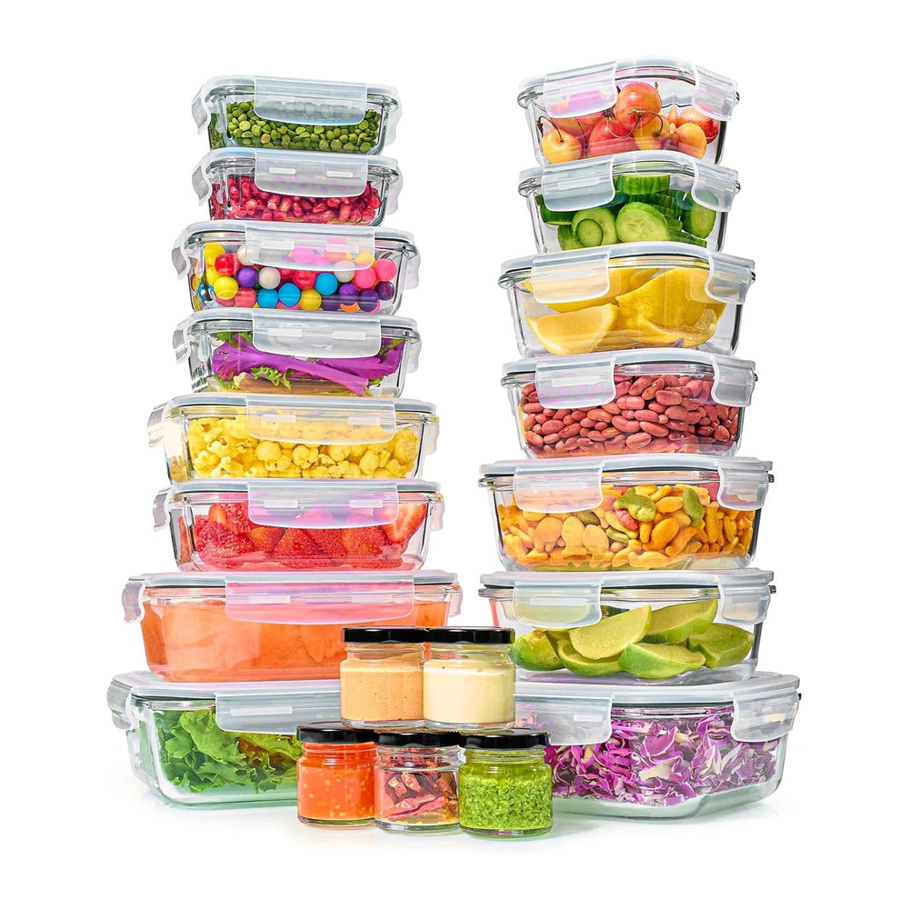 40pc Set Glass Food Storage Containers & Bowls with Airtight Lids - Leakp...