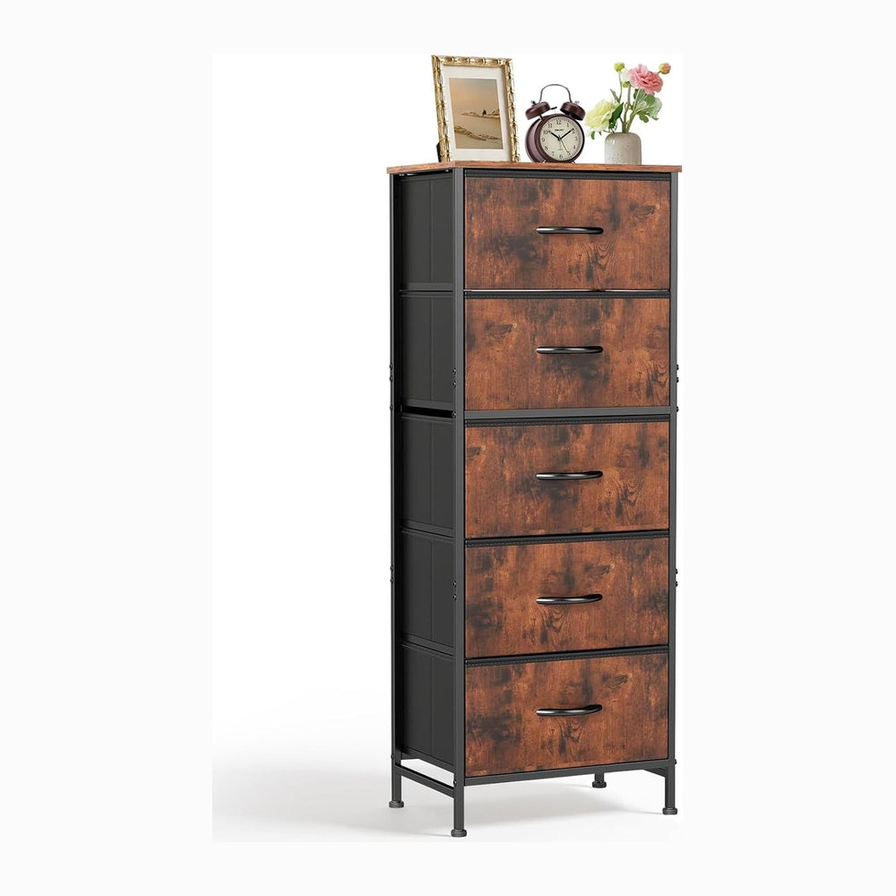 5 Drawers Dresser for Bedroom Fabric Storage Tower with Wooden Top