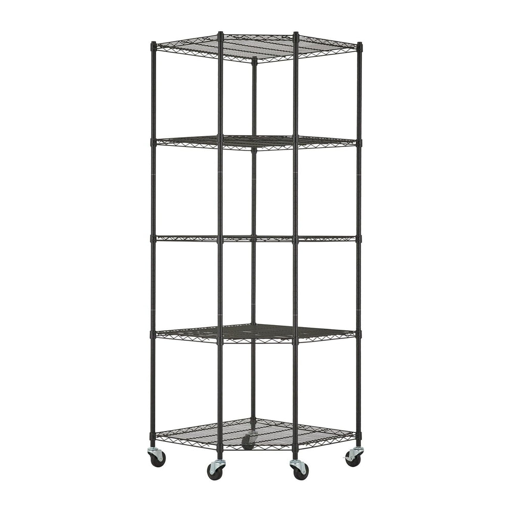 5-Tier Adjustable Wire Shelving with Wheels, Corner Wire Shelf Rack for Kitch...