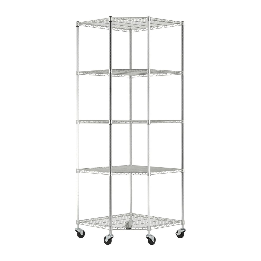 5-Tier Adjustable Wire Shelving with Wheels, Corner Wire Shelf Rack for Kitch...